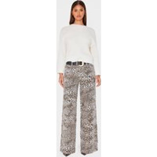 Leopard Print High Waist Wide Leg Jeans, Animal - 8