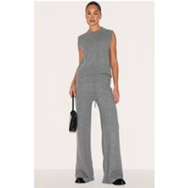 Charcoal Marl Soft Knit Wide Leg Trousers, Grey
