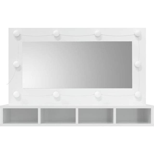 vidaXL Mirror Cabinet with LED High Gloss White 90x31.5x62 cm