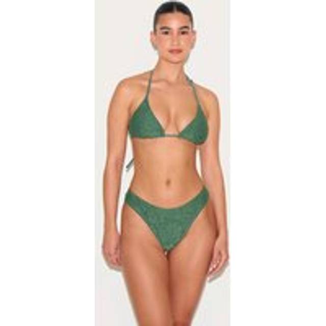 Khaki Lace Triangle Bikini Top, Green - 4