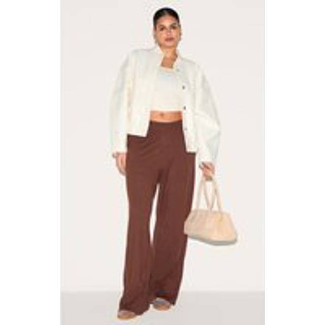 Plus Chocolate Basic Knit Wide Leg Trousers, Chocolate - XL