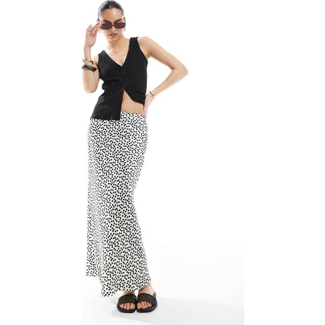 New Look Women's Off White Polka Dot Satin Midi Skirt - UK 10