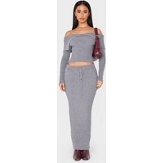 Petite Charcoal Knitted Maxi Skirt With Tie Details, Grey