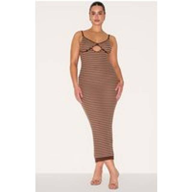 Shape Mocha Crochet Striped Strappy Maxi Dress, Brown