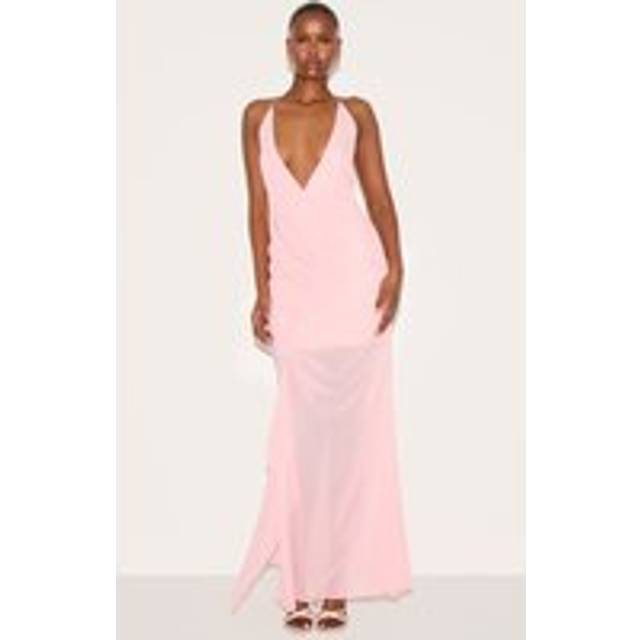 Pale Rose Chiffon Asymmetric Ruched Maxi Dress, Pale Rose - 4