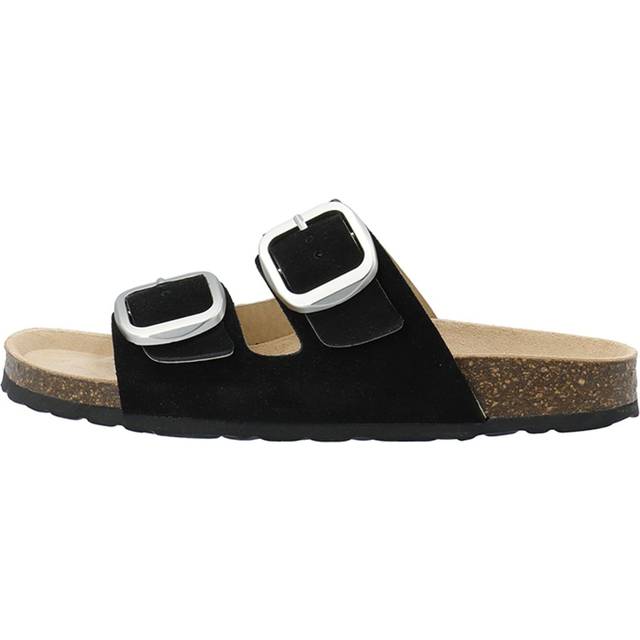 Bianco Biamiami Two Buckle Slide Suede Sandaler - Black Flade