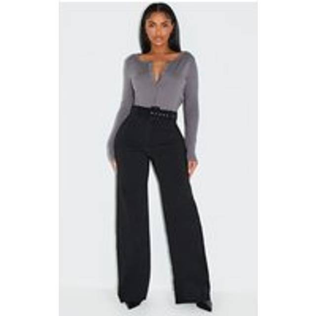 Shape Black Stretch Woven High Waisted Belted Wide Leg Trousers, Black - 20