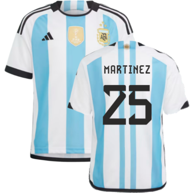 Argentina 2022 World Cup Winners Home Shirt - Kids (MARTINEZ 25) Blue 11-12 Polyester Lisandro Martinez Made By: Adidas
