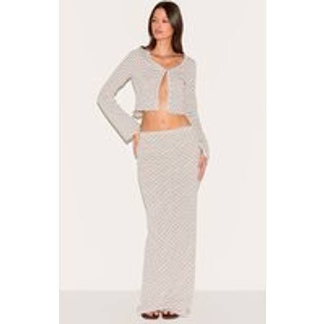 Chocolate Brown Textured Striped Mid Rise Maxi Skirt, Chocolate Brown - 16