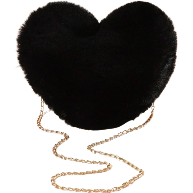 SHEIN Black Plush Heart-Shaped Kids Crossbody Bag, Girls Furry Wallet Heart Shape Fluffy Tote Bag Ladies Soft Little Shoulder Bag Clutch Bag With Metal Chai