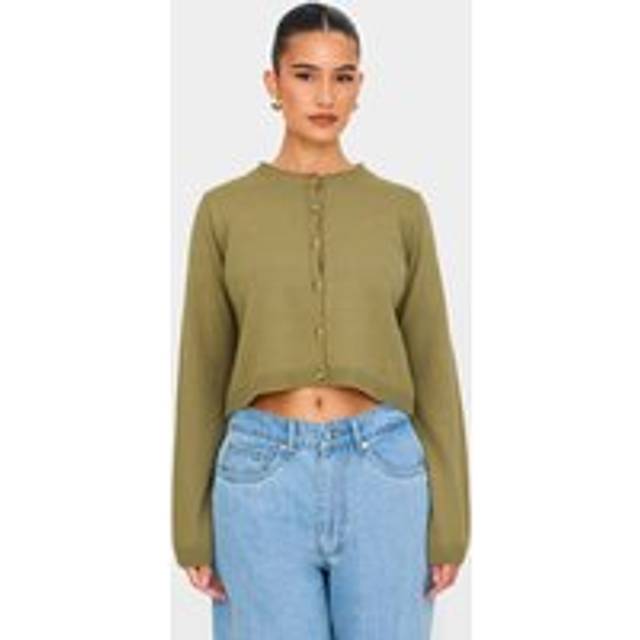 Olive Basic Button Up Knit Cardigan, Green - XS