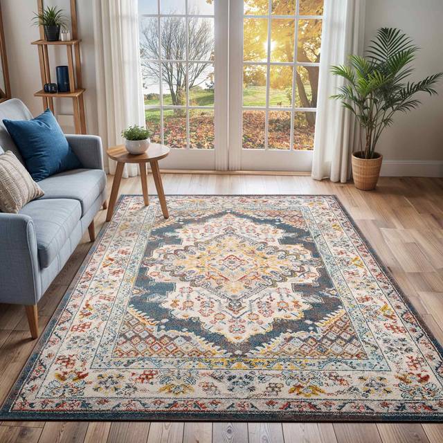 Divena Bright Yellow/Grey Rug - Blue;Brown;Red;Yellow;Grey (Rectangle 140 x 200 cm)