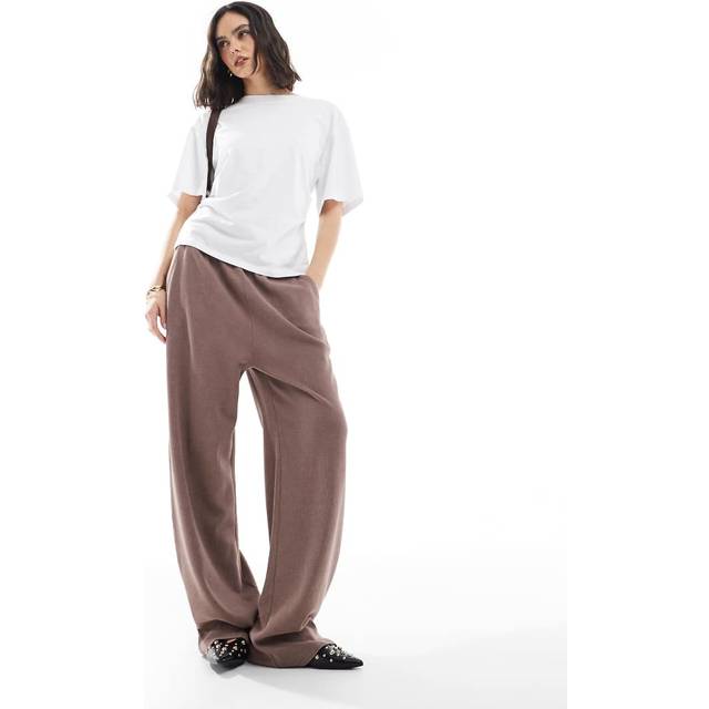 ASOS DESIGN – Bruna, tvättade, våfflade mjukisbyxor med raka ben