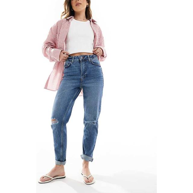 New Look Women's Blue Ripped Mom Jeans - 14L32