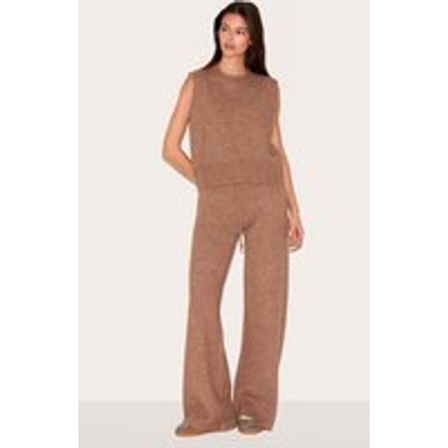 Mocha Marl Soft Knit Wide Leg Trousers, Brown