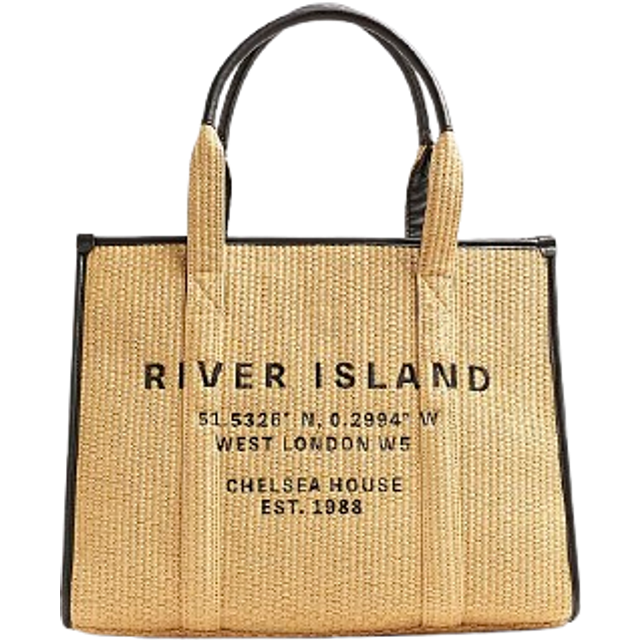 River Island Womens Beige Raffia Embellished Logo Shopper Bag - One Size