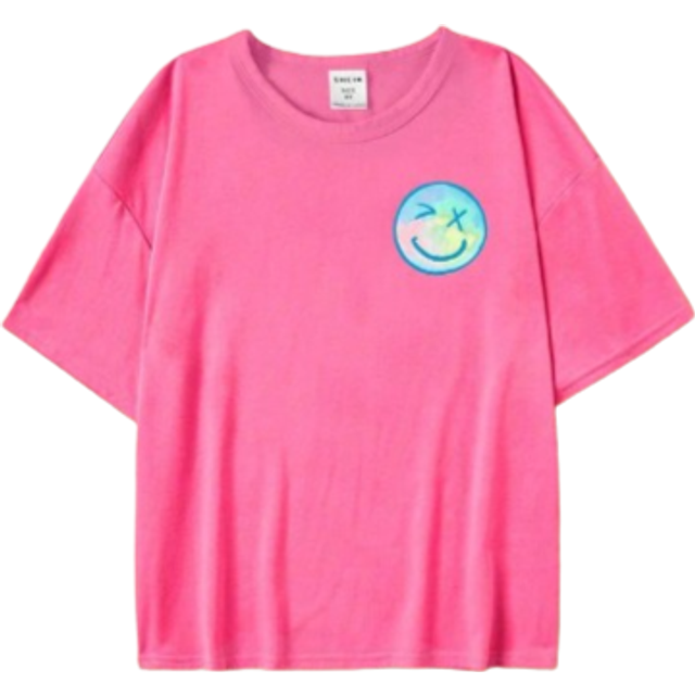 SHEIN Young Girl Casual Fashionable Plaid & Smile Face Print Batwing Short Sleeve T-Shirt