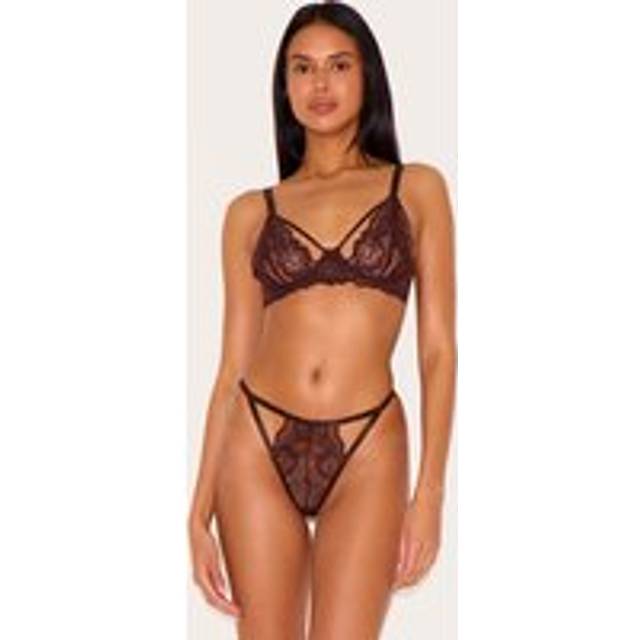 Chocolate Lace Strappy Cut Out Lingerie Set, Chocolate