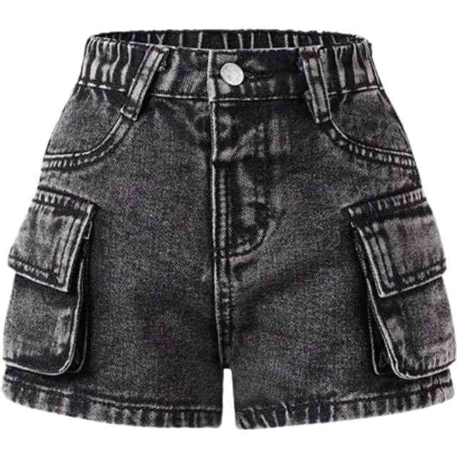 SHEIN Young Girls&#39; 3D Cargo Multiple Pocket Cute & Denim Shorts
