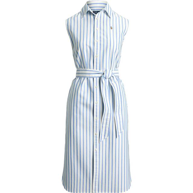 Sleeveless Midi Shirt Dress in Striped Print - white/blue - 10
