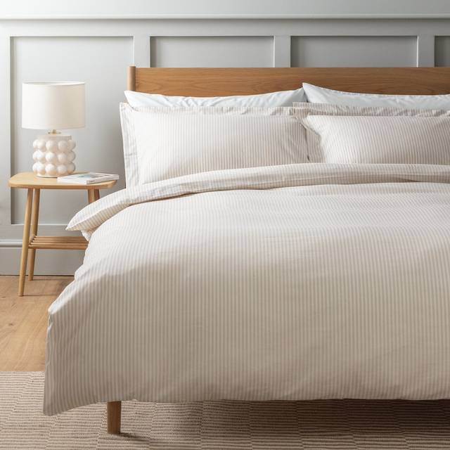 Habitat Cotton Oxford Edge Stripe Cream Bedding Set - Double