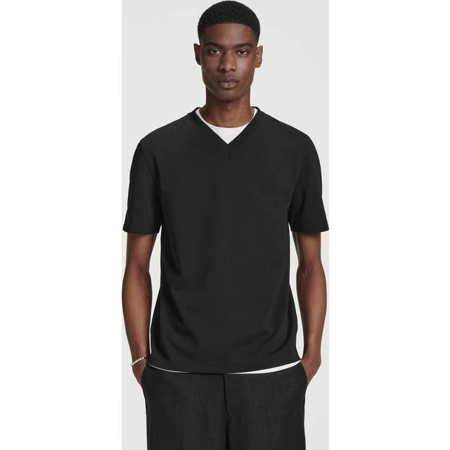 Interlock Cotton V-Neck T-Shirt in Blue