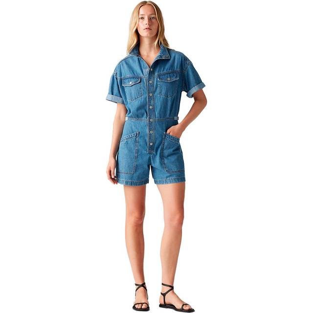 Levi's för kvinnor. 001WI-0002 Övergripande överskott blå (L), Casual, Bomull, Denim, Kort ärm - Blå (L)