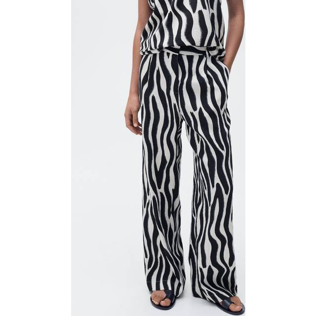 Mango Nikita Zebra Straight Leg Trousers, Black/White