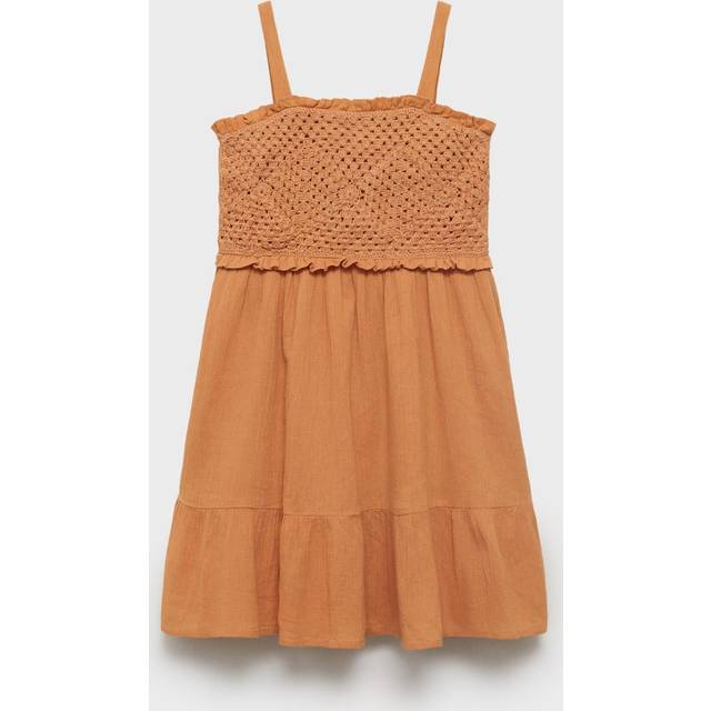Mango Girls Crochet Bodice Strappy Dress - Orange, Orange, Size 8 Years - 8 YEARS