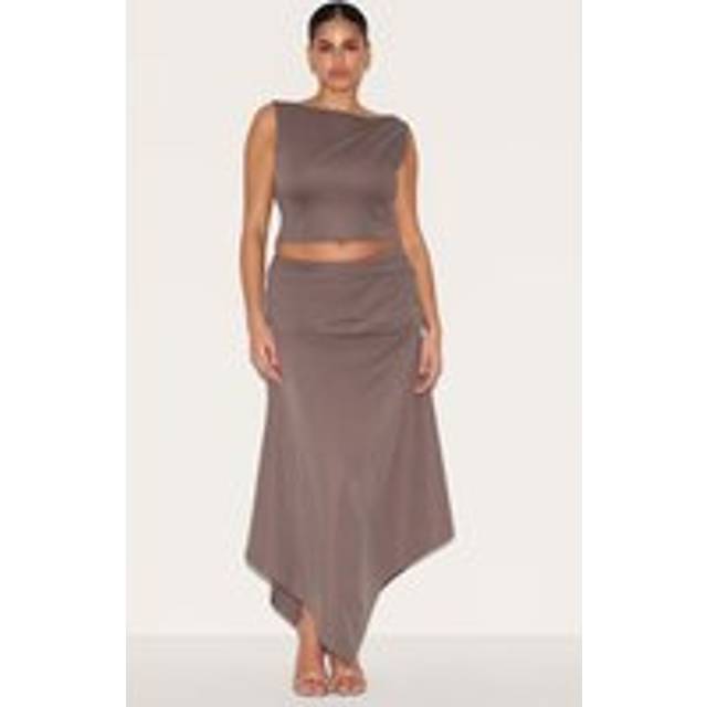 Plus Mushroom Ruched Detail Hanky Hem Midaxi Skirt, Mushroom - 20