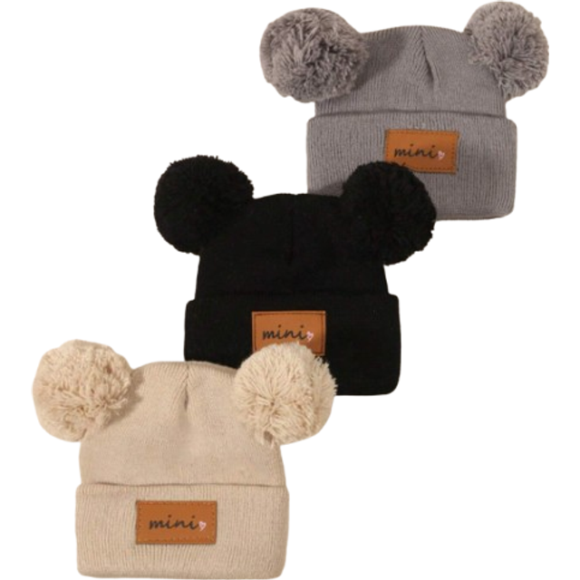 SHEIN 3pcs 0-16Y Unisex Black Beanie Hat For Toddler, Kids & Baby, Y2k Style, Newborn Knitted Hat For Outdoor, Warm Winter Cap Suitable For Daily Commute