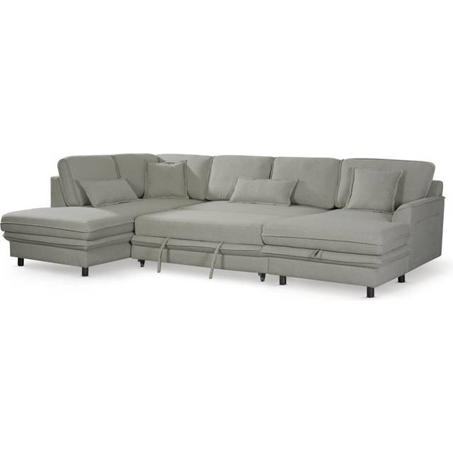 Fabric Linen Corner Sofa Bed - Light Grey (85cm H X 317cm W X 215cm D)
