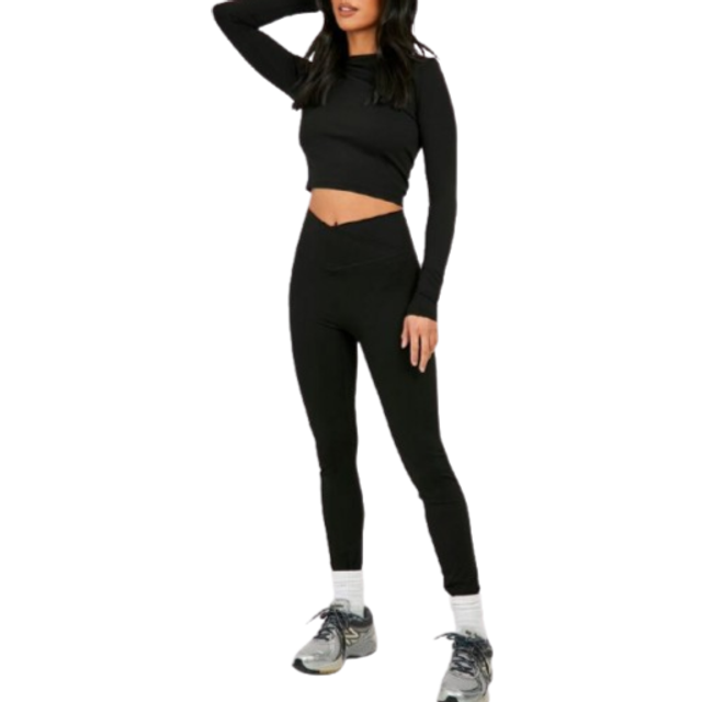 Womens Petite Super Soft Peached V Waistband Legging - Black - Xs, Black