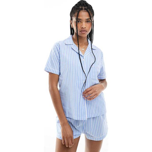 New Look Women's Blue Poplin Stripe Shirt and Shorts Pyjama Set - UK 6
