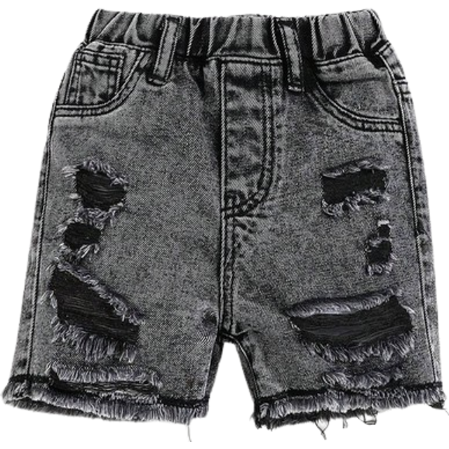 SHEIN Baby Boy Casual Washed Ripped Frayed Loose Straight Leg Denim Shorts,For Summer