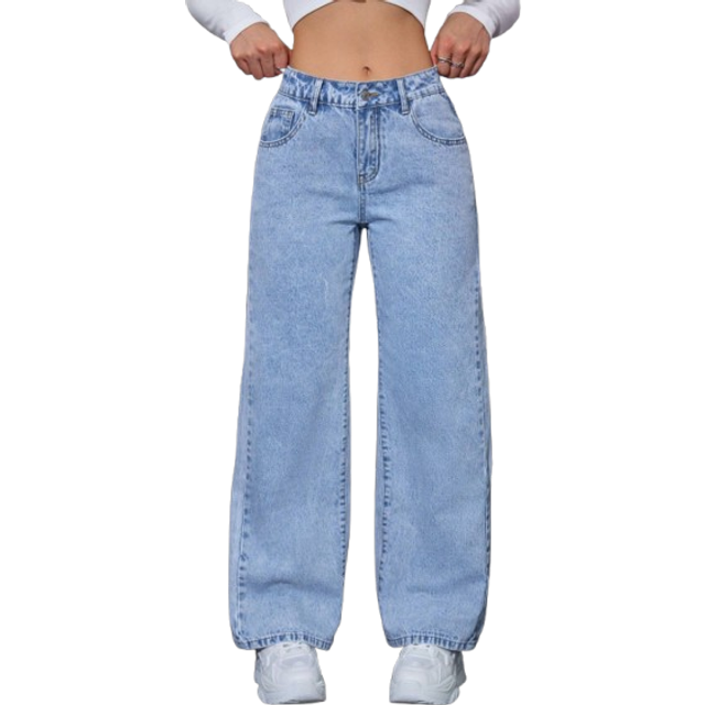 SHEIN Women&#39;s Butterfly Print Pocket Wide Leg Loose Casual Denim Pants