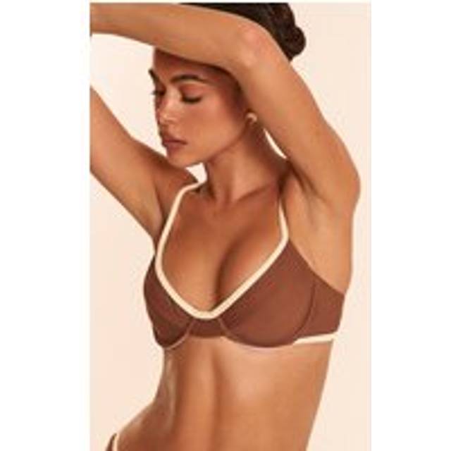 Chocolate Contrast Binding Underwired Bikini Top, Chocolate - 14