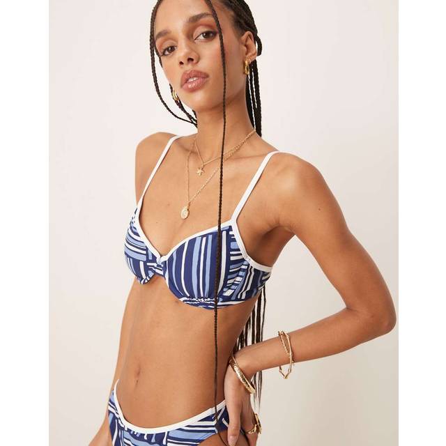 Abercrombie & Fitch – Blå, randig bikiniöverdel med bygel och kontrastfärgade kanter, del av set