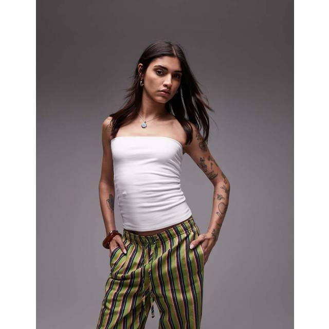 Topshop – Vit lång bandeau-topp-Vit/a