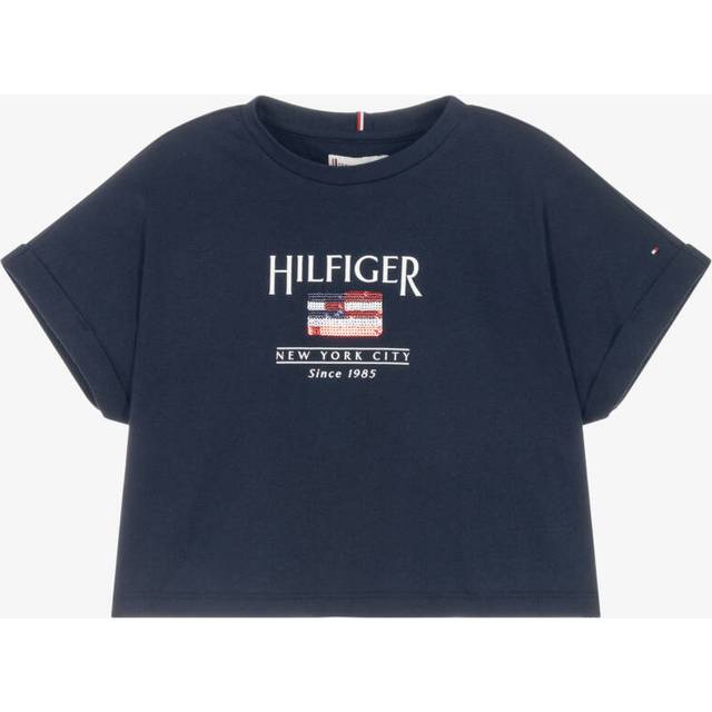 Tommy Hilfiger Girls Blue Sequin Flag Cotton T-Shirt - 6 year