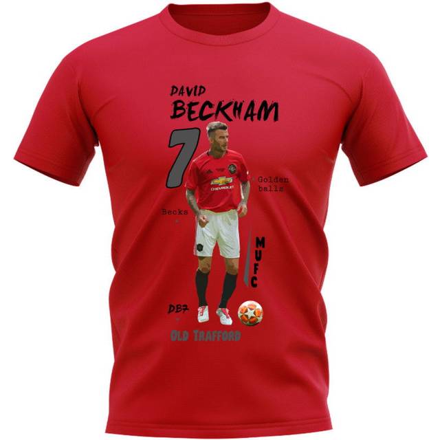 David Beckham Manchester United Graphic T-Shirt (Red) Men's L Polyester UKSoccershop