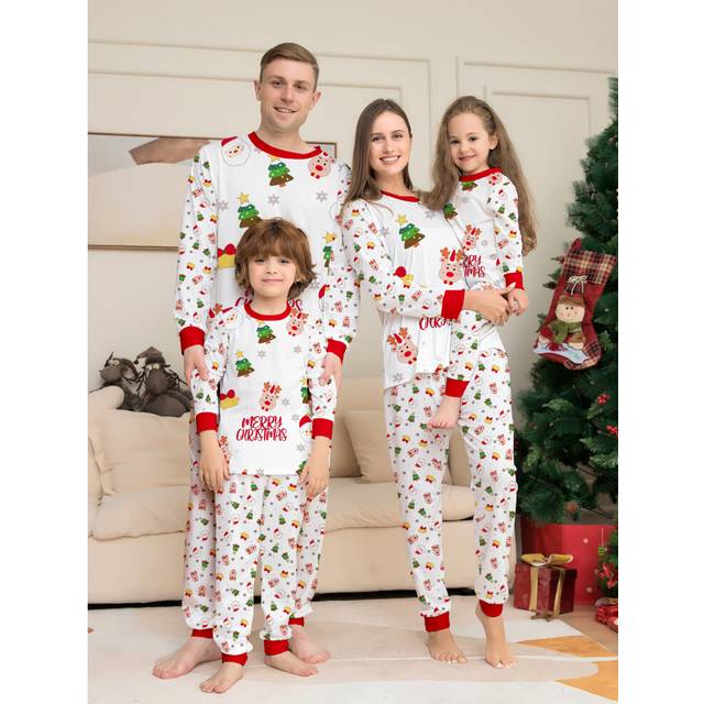 (B, Kid 3Y) New Merry Christmas Print Mom Daughter Dad Son Matching Pajamas Set 2 Pieces Suit Soft Loose Loungewear Xmas Family Look Pyjamas