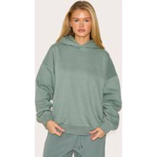 PRETTYLITTLETHING Sage Athletics Club Embossed Graphic Oversized Hoodie, Sage