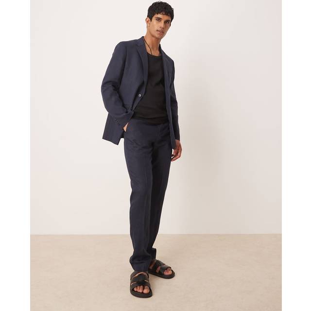 Mango Amalfi Linen Suit Trousers, Navy