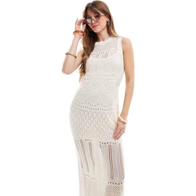 New Look Women's Cream Open Knit Maxi Dress - UK 10