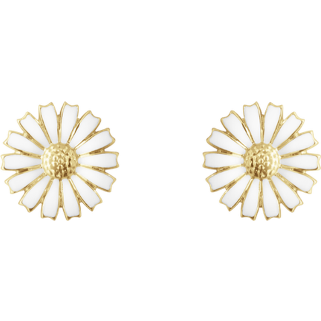 Georg Jensen Daisy øreringe i forgyldt med hvid emalje - Ø 7 mm