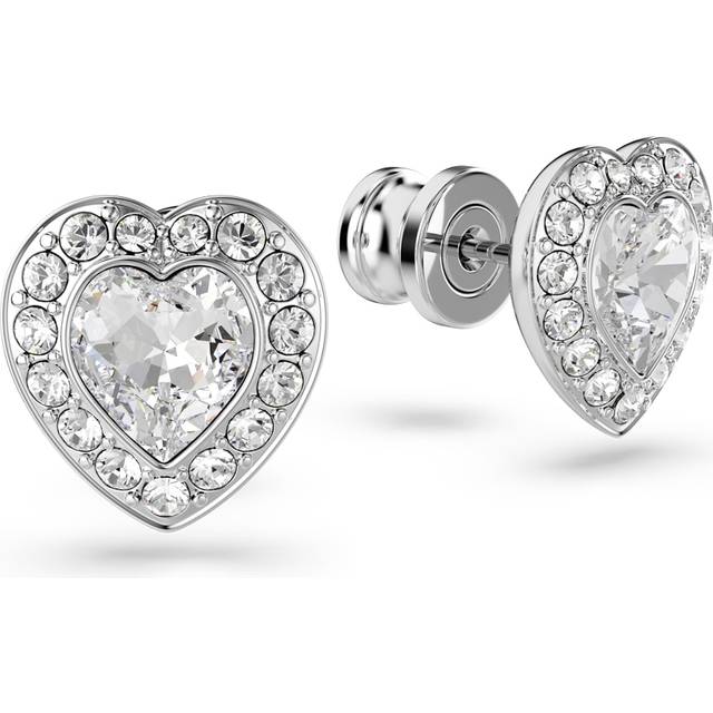 Swarovski x Ariana Grande Crystal Heart Stud Earrings, Rhodium Plated