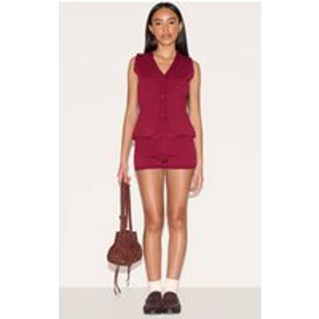 Petite Wine Knitted Shorts, Red - L