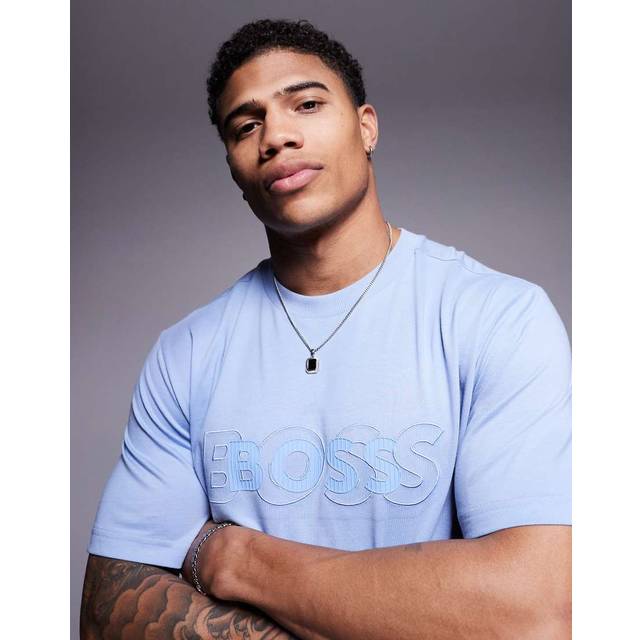 BOSS Green – DropNeedle – Ljusblå t-shirt i regular fit med logga