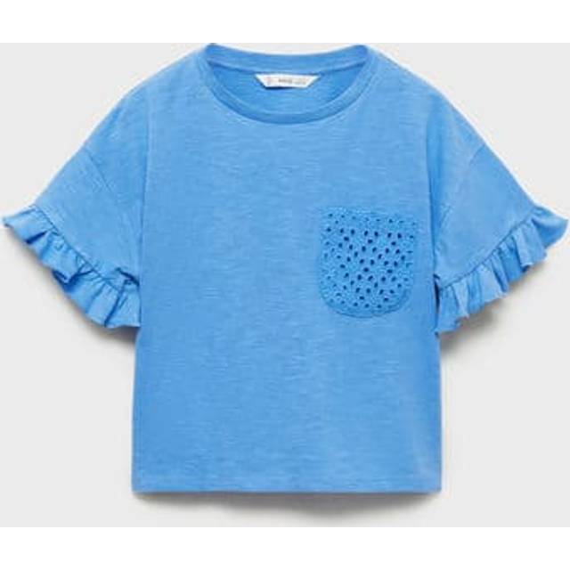 Embroidered chest-pocket T-shirt blue - Kids - 13-14 years - MANGO KIDS - Blue